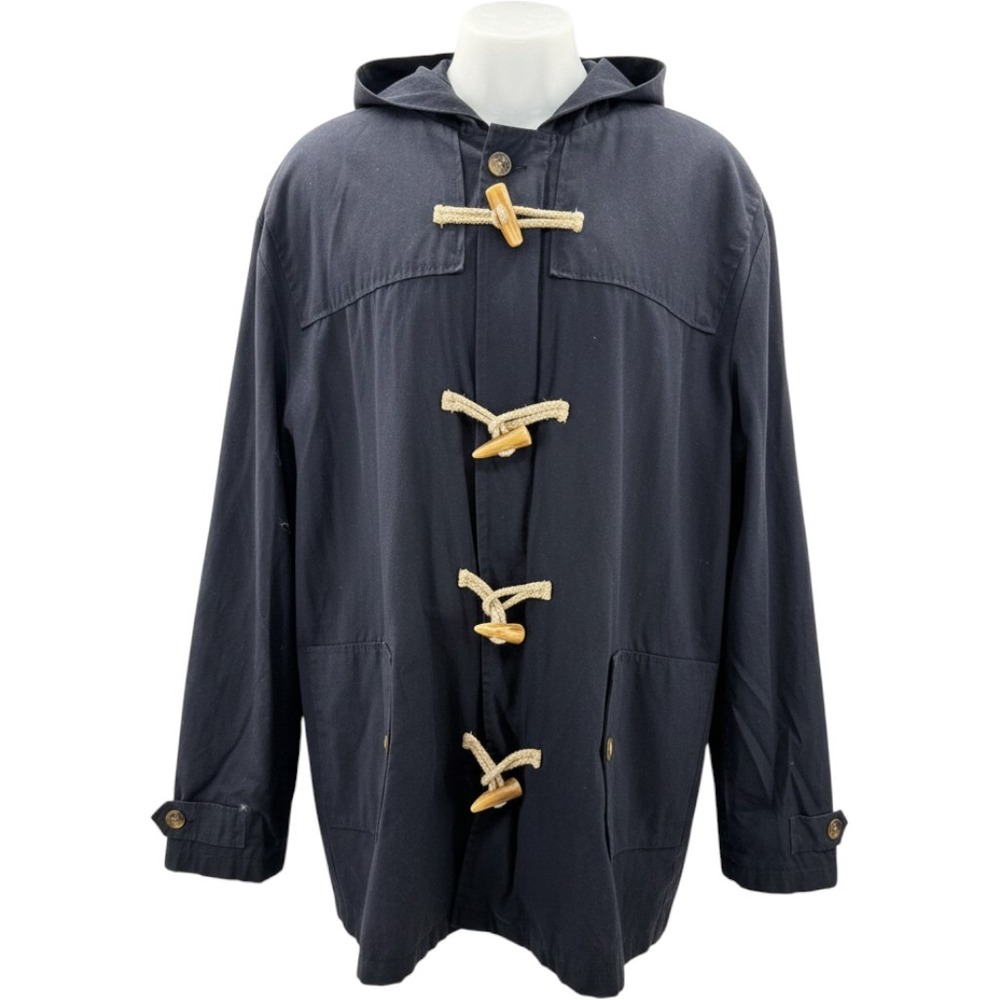 Tommy Hilfiger Navy Hooded Toggle Jacket Coat Gingham Lining Vintage Womens XXL